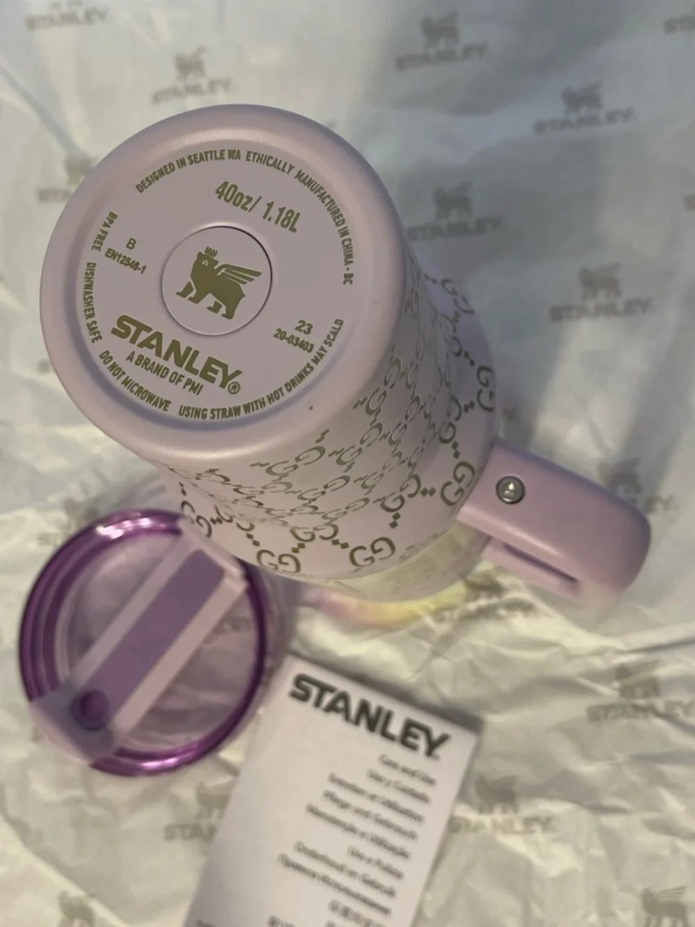 Custom Stanley 40oz Light Purple Travel Tumbler with Handle